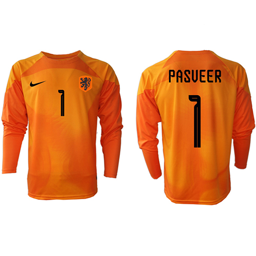 Nederland Remko Pasveer #1 Keeper Bortedrakt VM 2022 Langermet Nederland Remko Pasveer #1 Keeper Bortedrakt VM 2022 Langermet